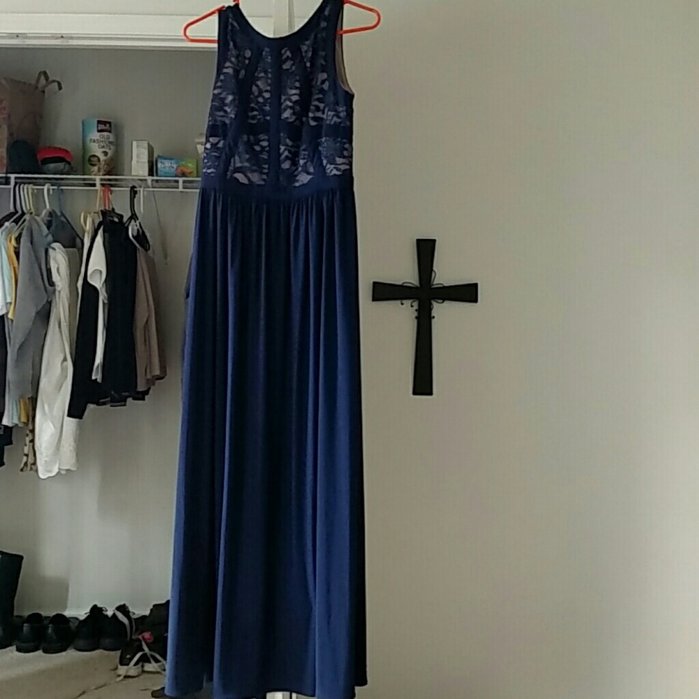 Navy blue aline formal dress long dress